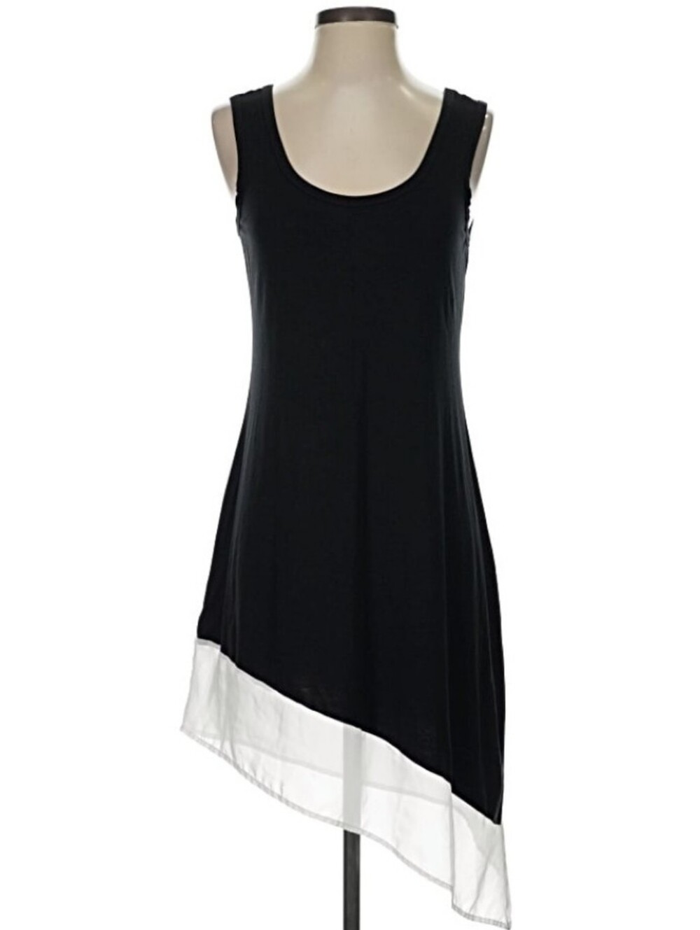 Calvin Klein Asymetrical Hem Sleeveless Dress feat. B&W Colorblock Design - Picture 4 of 11